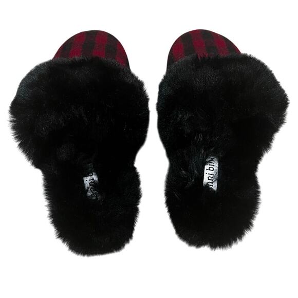 Gianni Bini Faux Fur Size US 9 slippers house shoes fuzzy plaid buffalo plaid - Picture 5 of 8